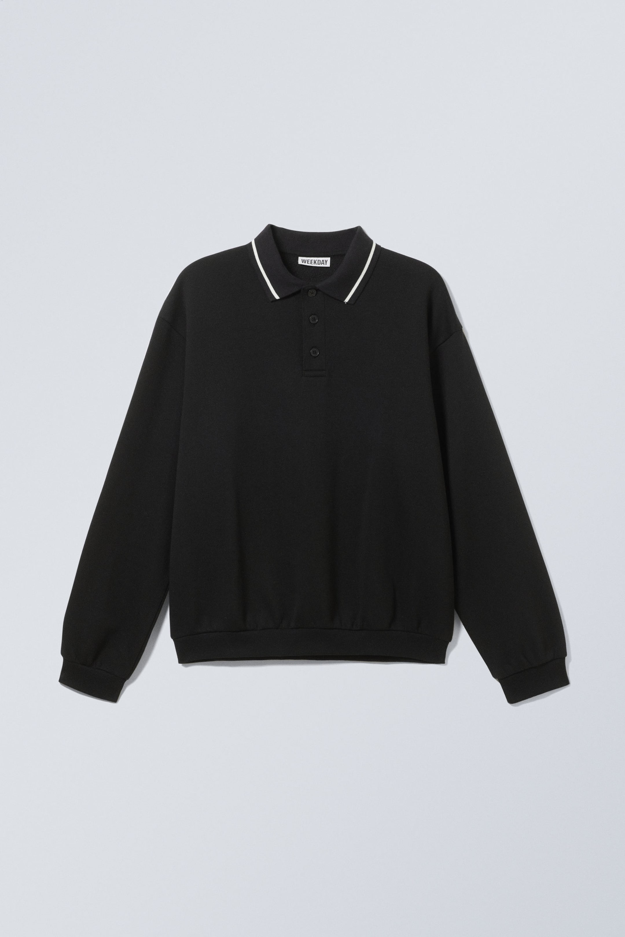 Zwart - Ruimvallend sweatshirt met polokraag - 1