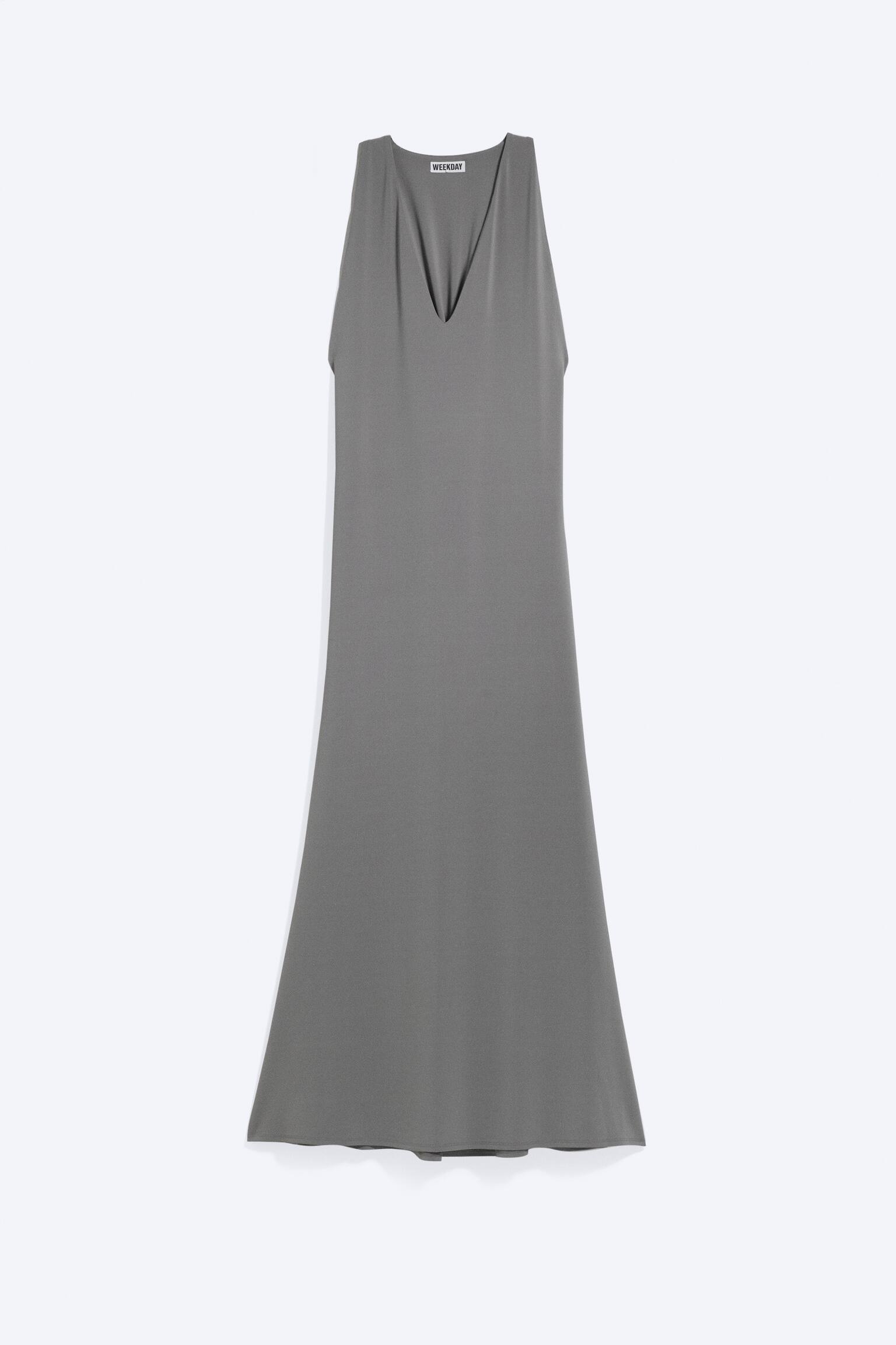 Maxivestido fruncido - Gris empolvado/Negro - 1
