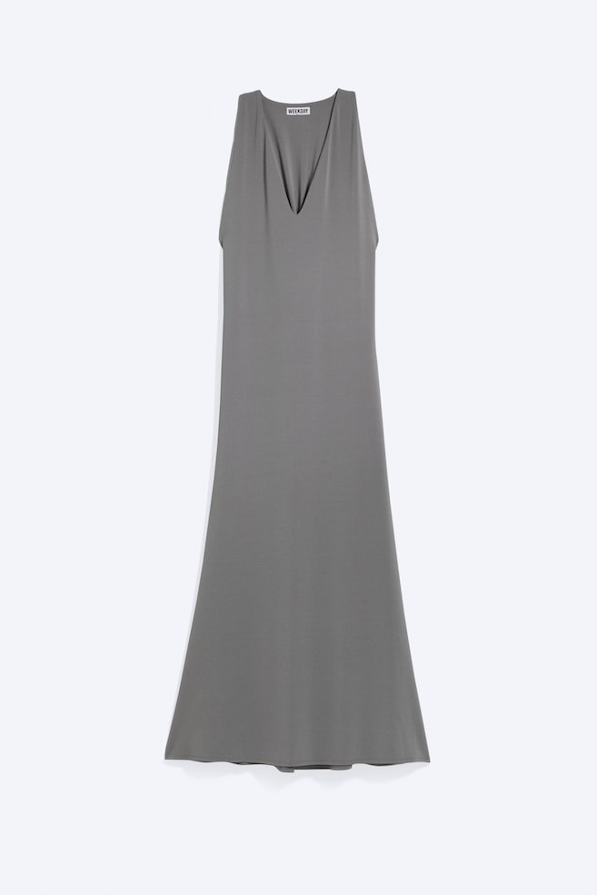 Robe longue froncée - Gris cendré/Noir - 1