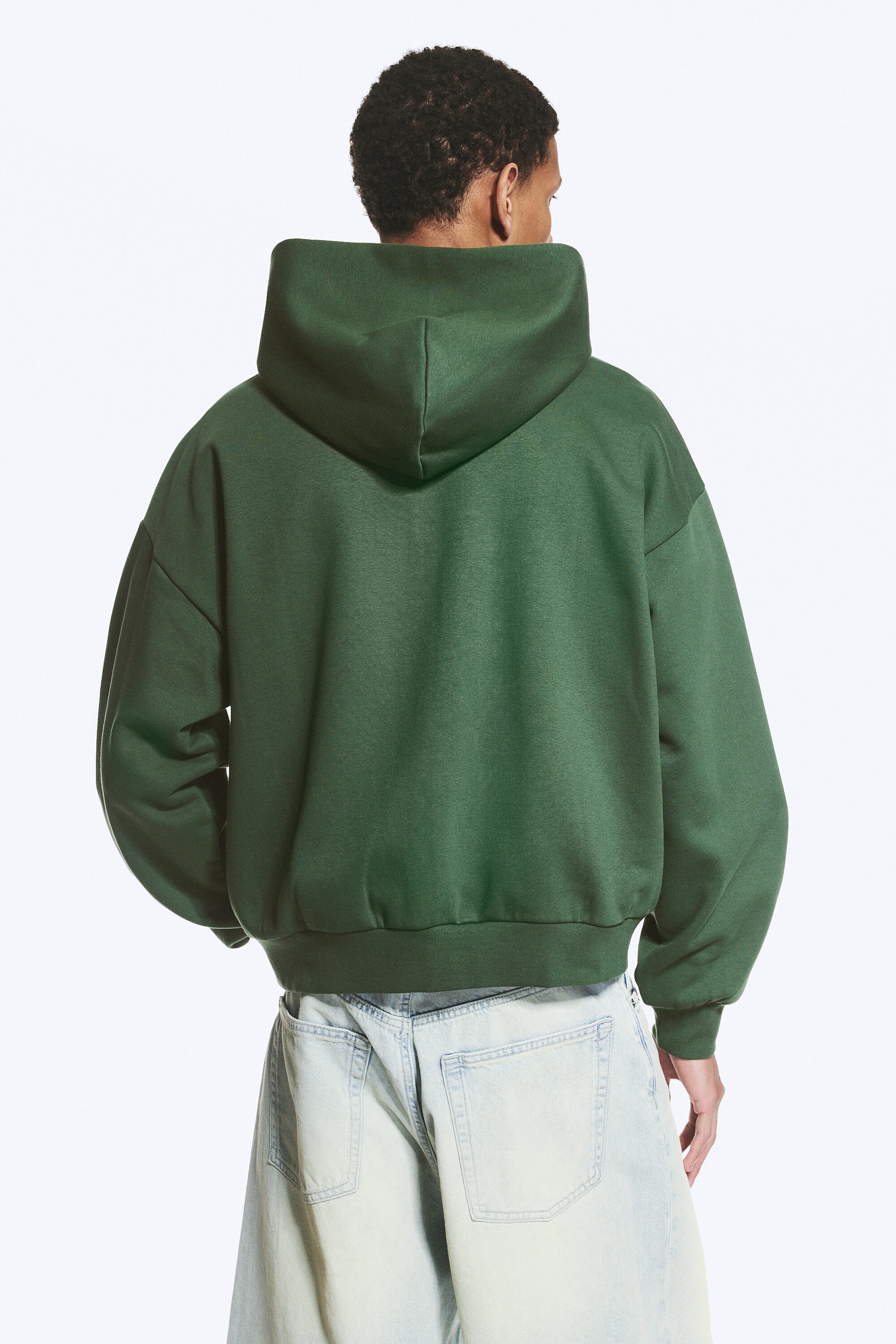 Dark Green - Loose Fit Zip Hoodie - 3
