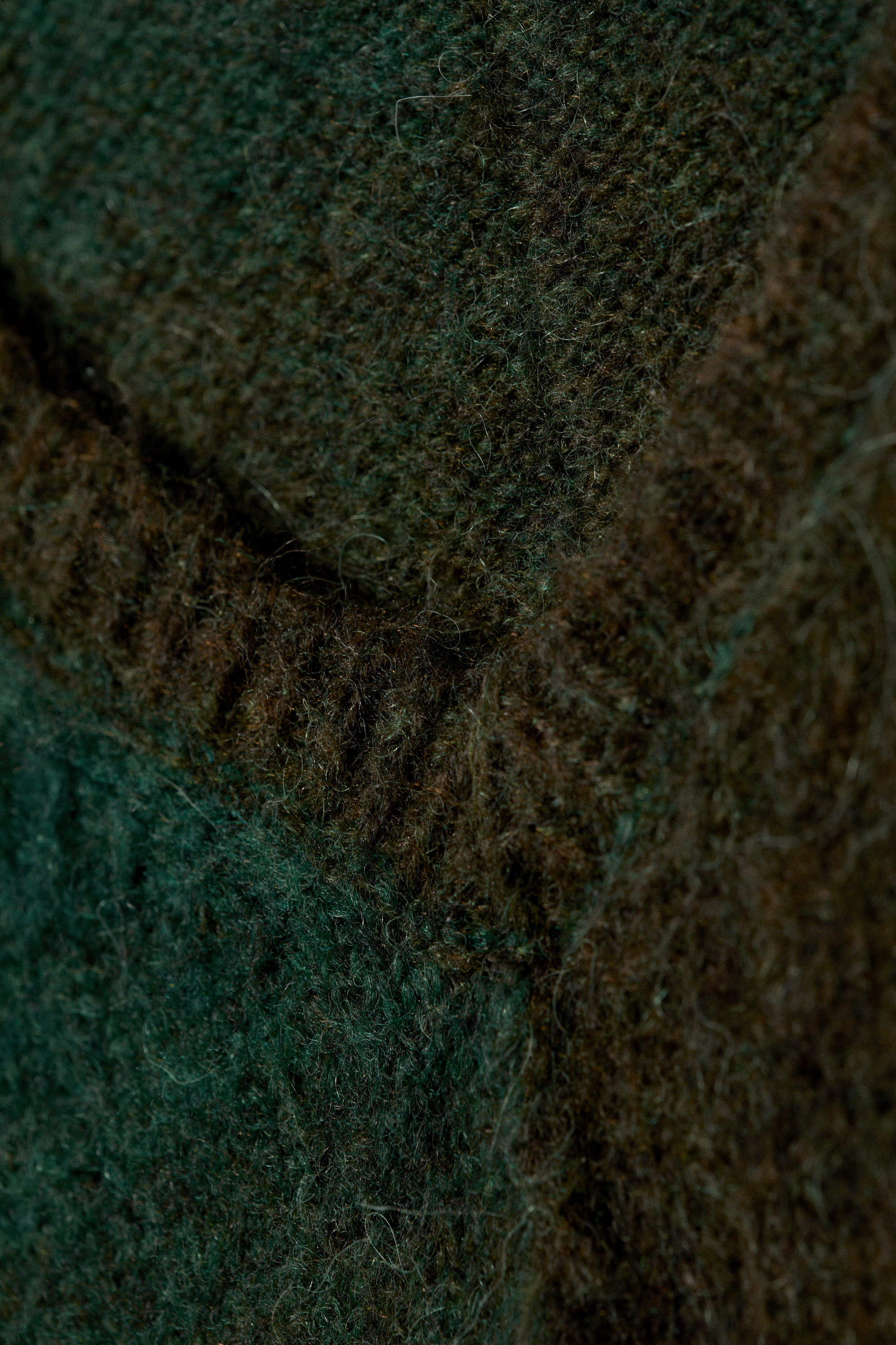 Dark Green - Space Dye - Space Dye V-Neck Knitted Sweater - 3
