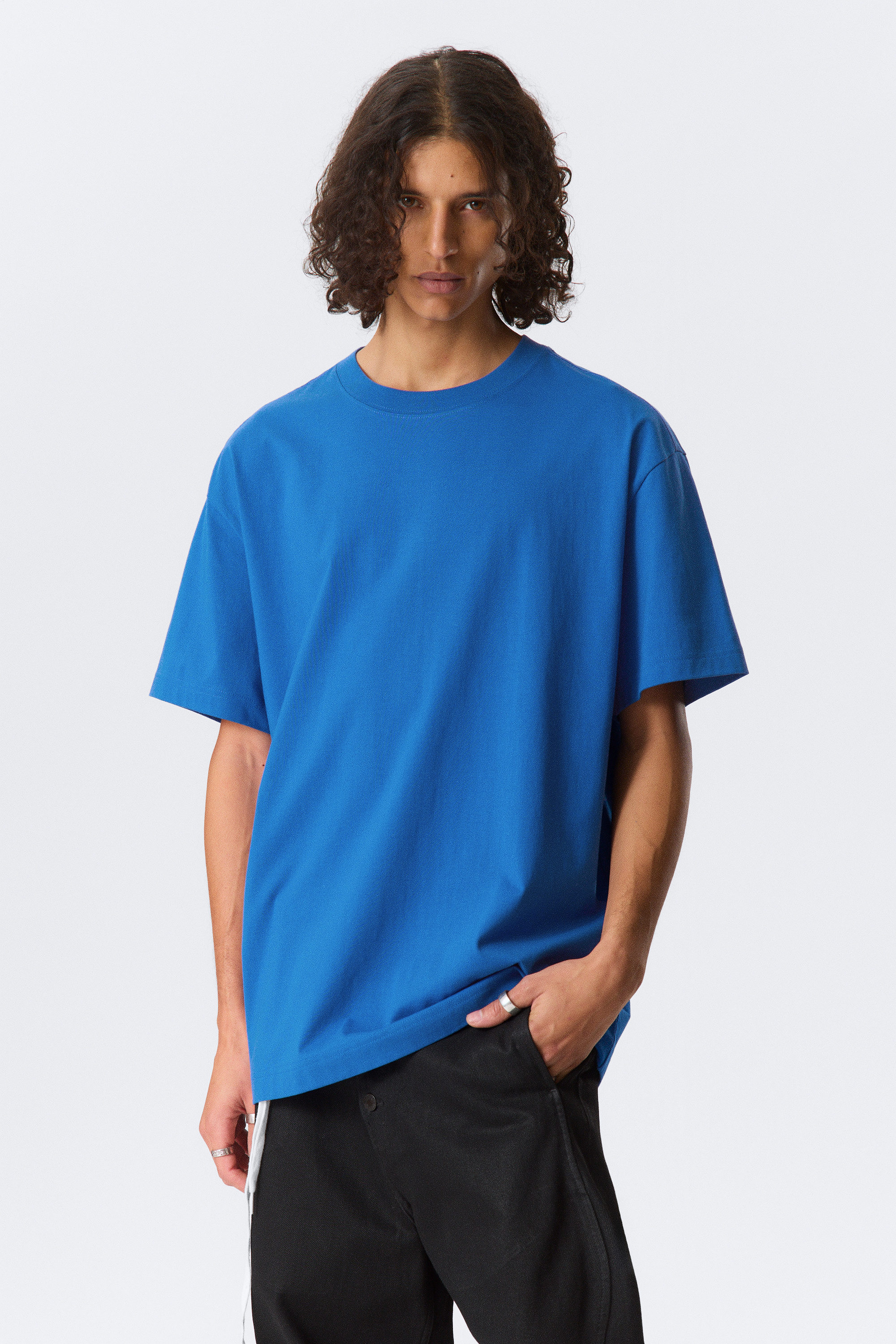 Helderblauw - Oversized, zwaar T-shirt - 1