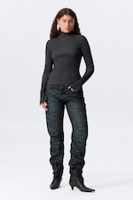 Dark Blue Stripe - Ribbed Fitted Turtleneck - 1