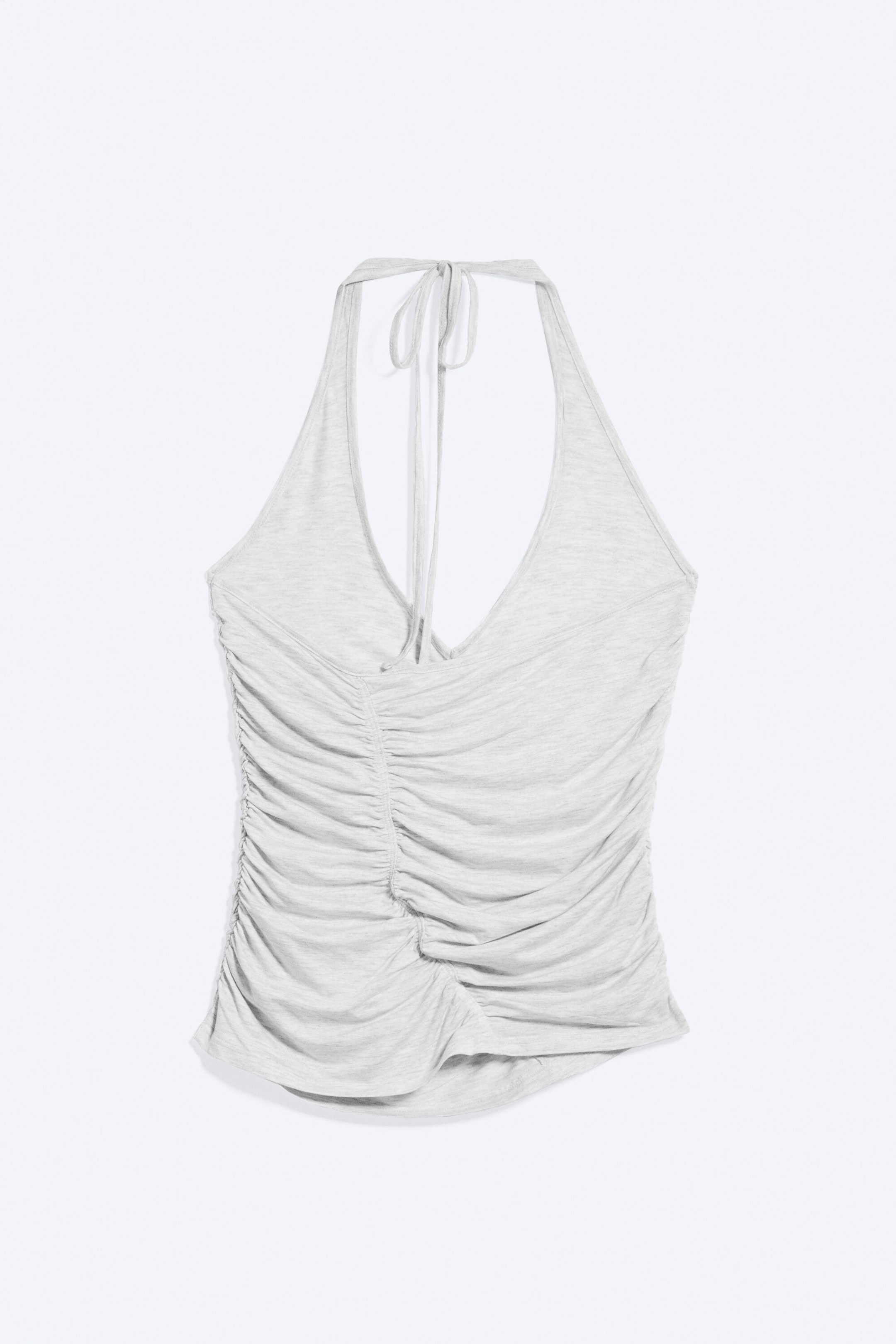 Grey Melange - Ruched Halter Jersey Top - 5