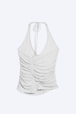 Grey Melange - Ruched Halter Jersey Top - 5
