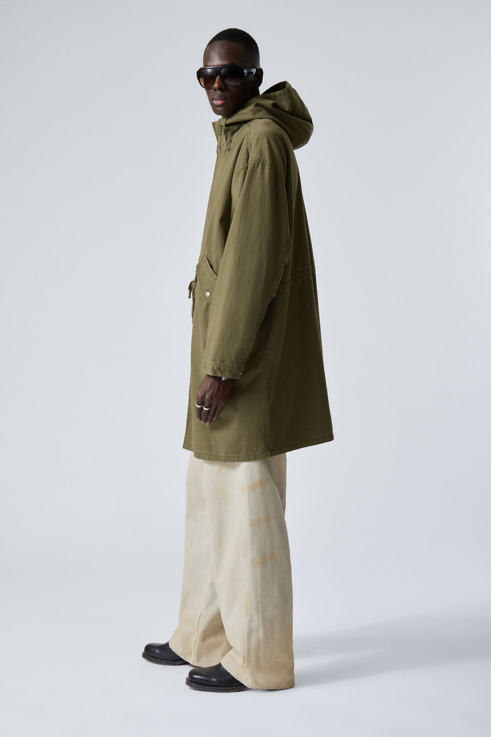 oversized cotton twill parka - Khaki Green | Weekday WW