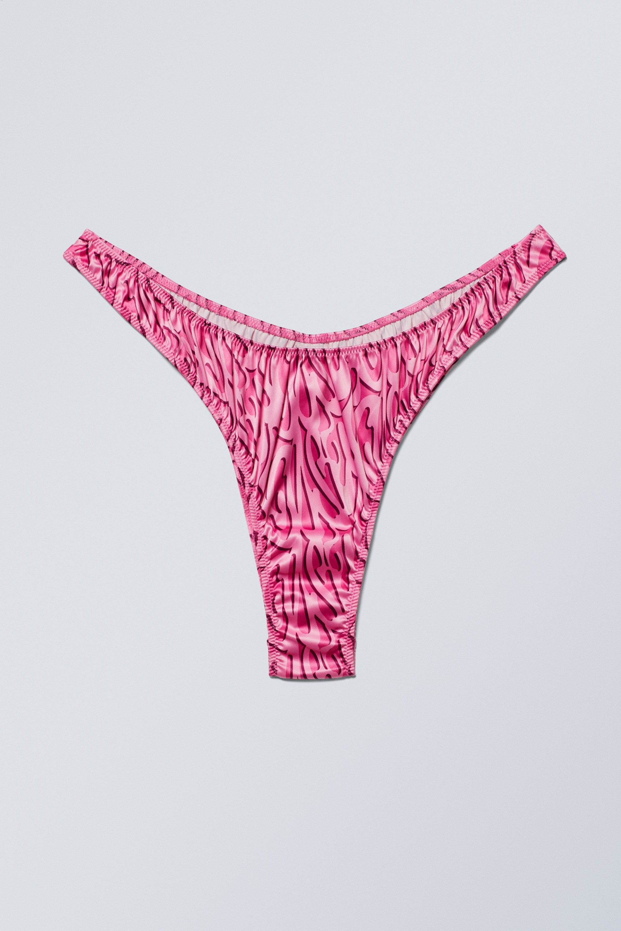 Roze - Braziliaanse slip met satijnen print - 0