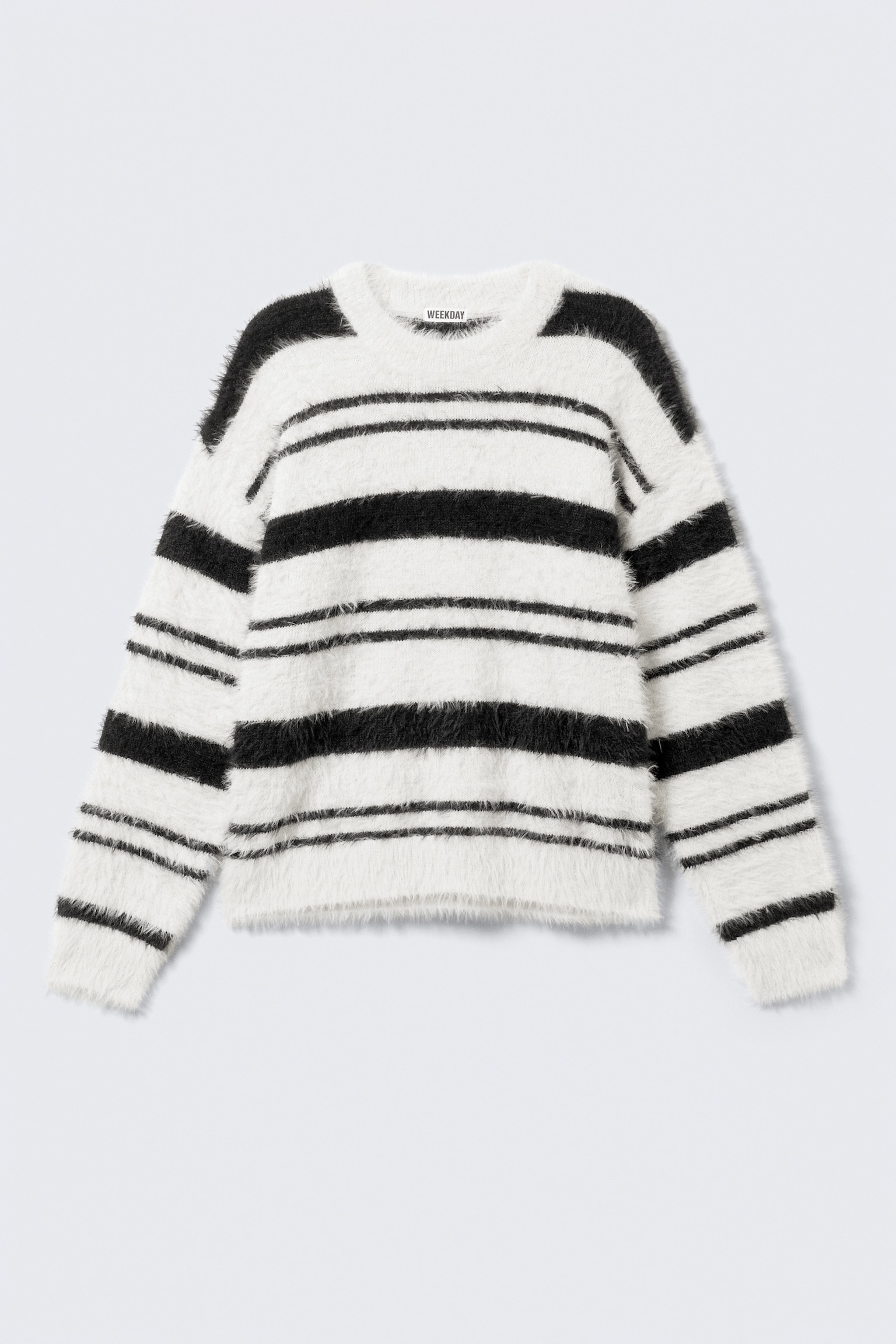 Relaxed Striped Knitted Sweater - Black & White Stripes - 2