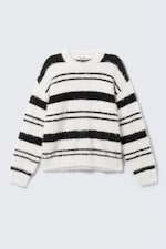 Black & White Stripes - Relaxed Striped Knitted Sweater - 4