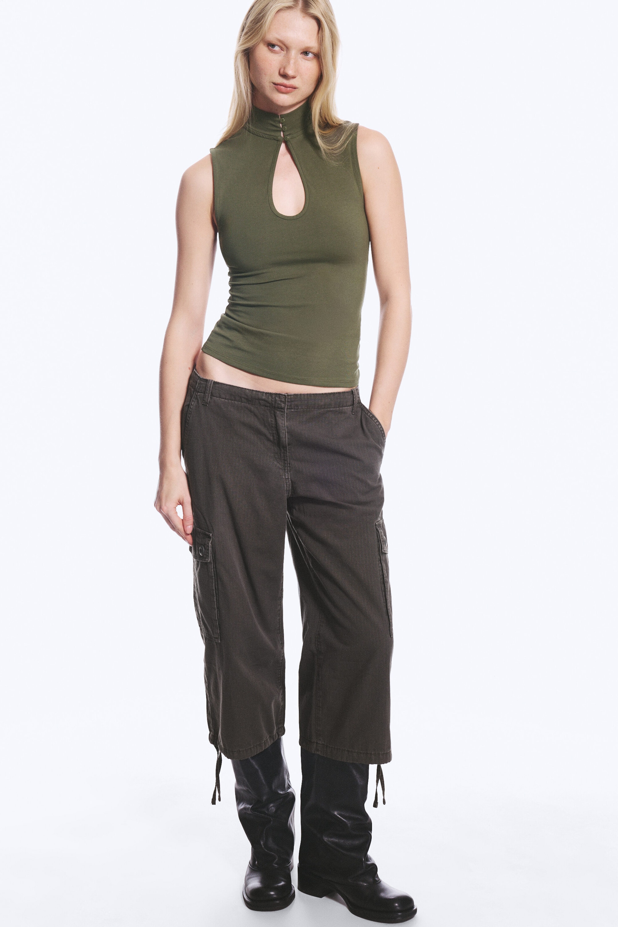 Dark Khaki Green - Keyhole Top - 2