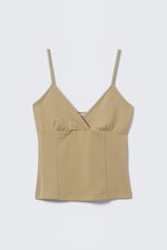 Beige - V-neck Cotton Singlet - 0