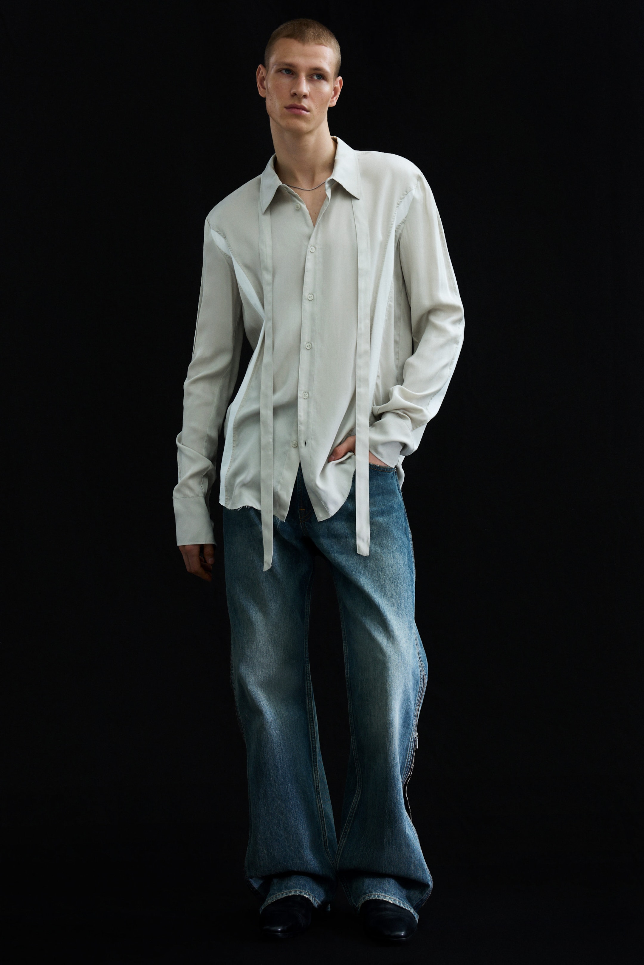 Light Dusty Mole - Slim Tie Detail Lyocell Shirt - 2