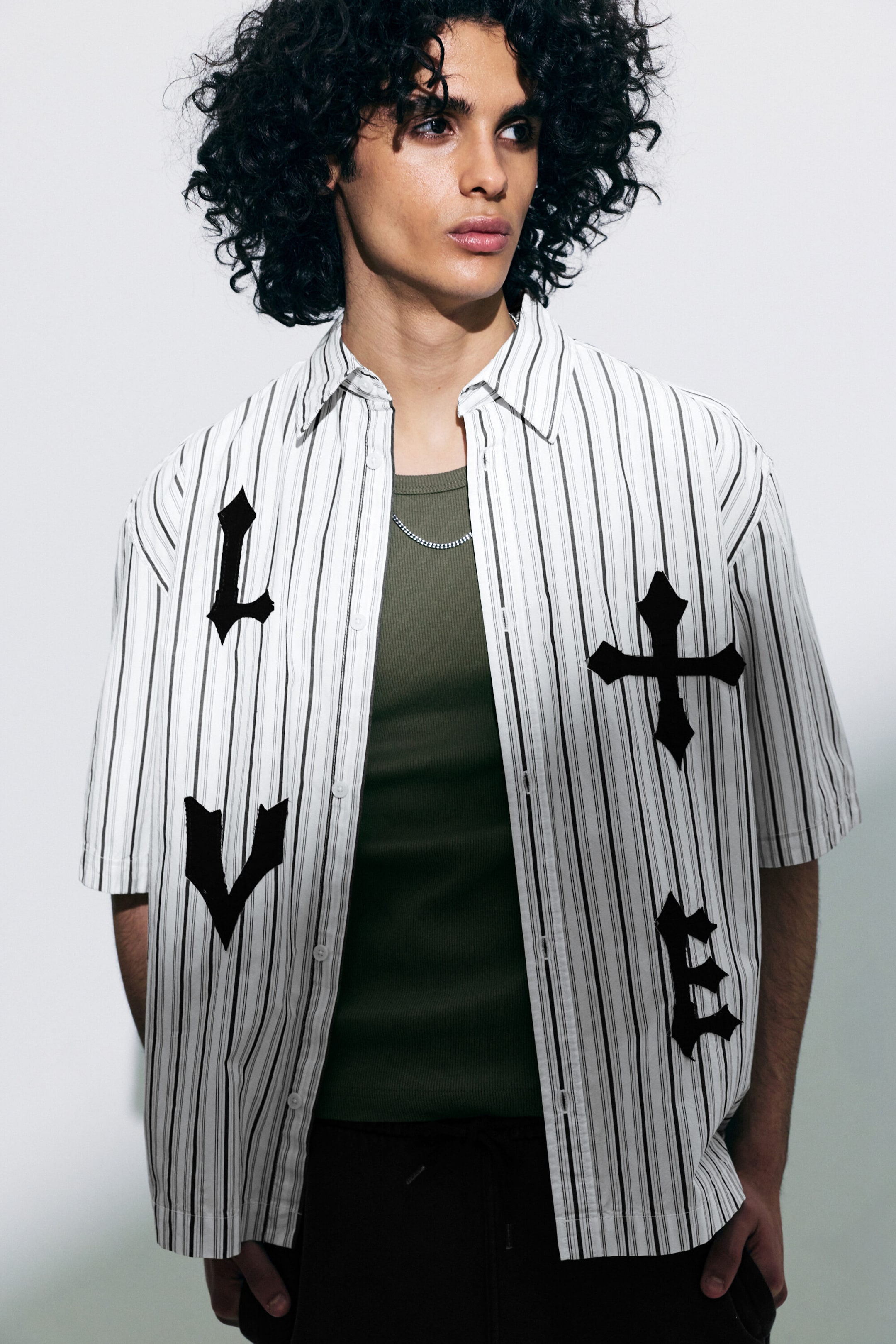 White & Black Stripes - Boxy Short-Sleeved Graphic Shirt - 1