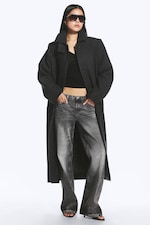Dunkelgrau meliert - Langer Oversized-Mantel aus Wollmischung - 1