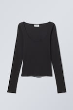 Black - Scooped Fitted Long Sleeve - 0