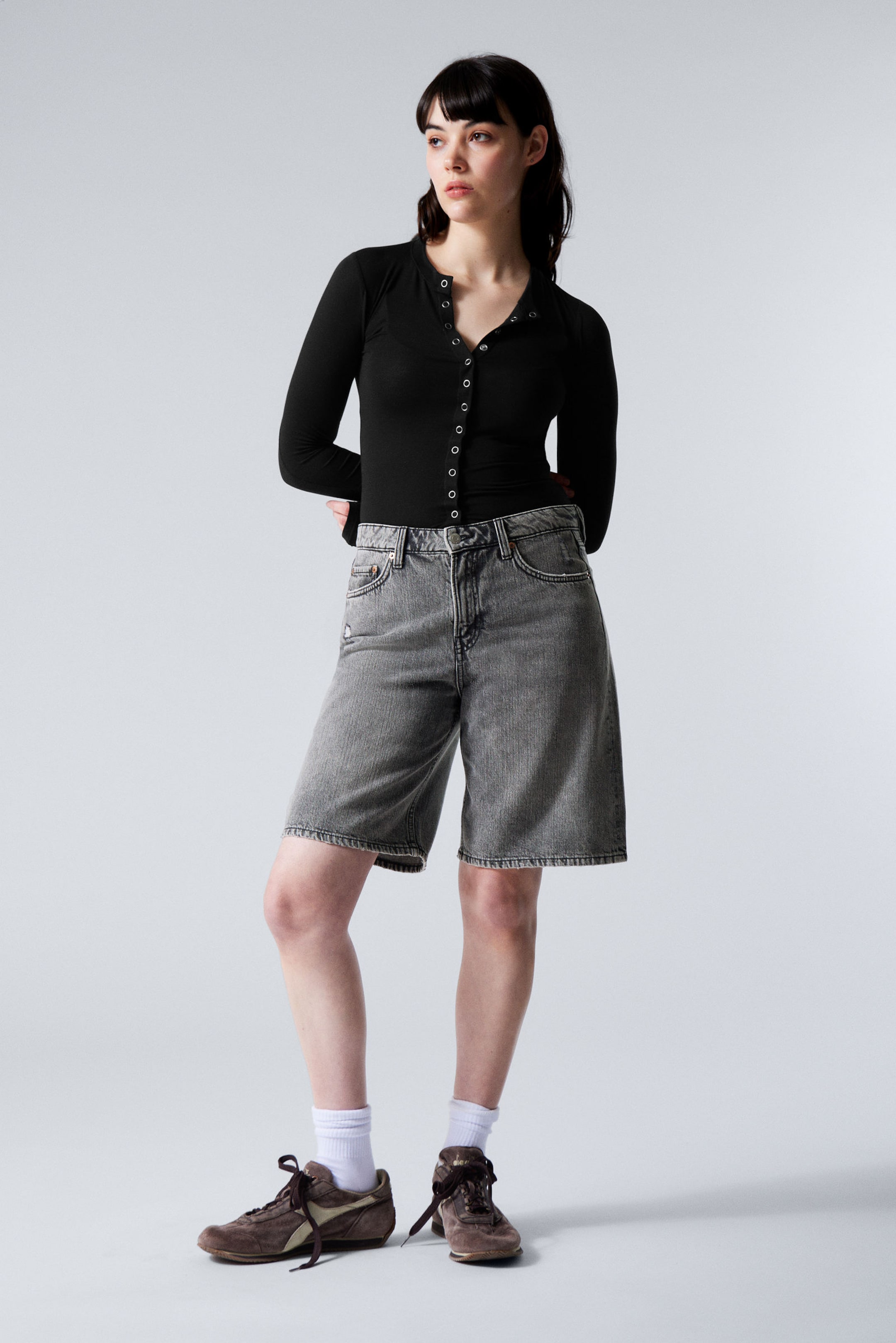 #494A4F - Monterey Low Rise Denim Shorts - 1