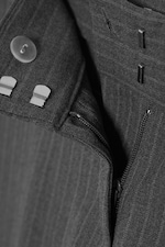 Dark Grey Melange Pinstripe - Cropped Flared Suiting Trousers - 1