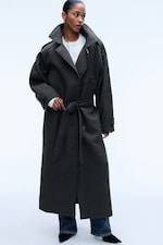 Dark Grey Melange - Belted wool-blend coat - 1