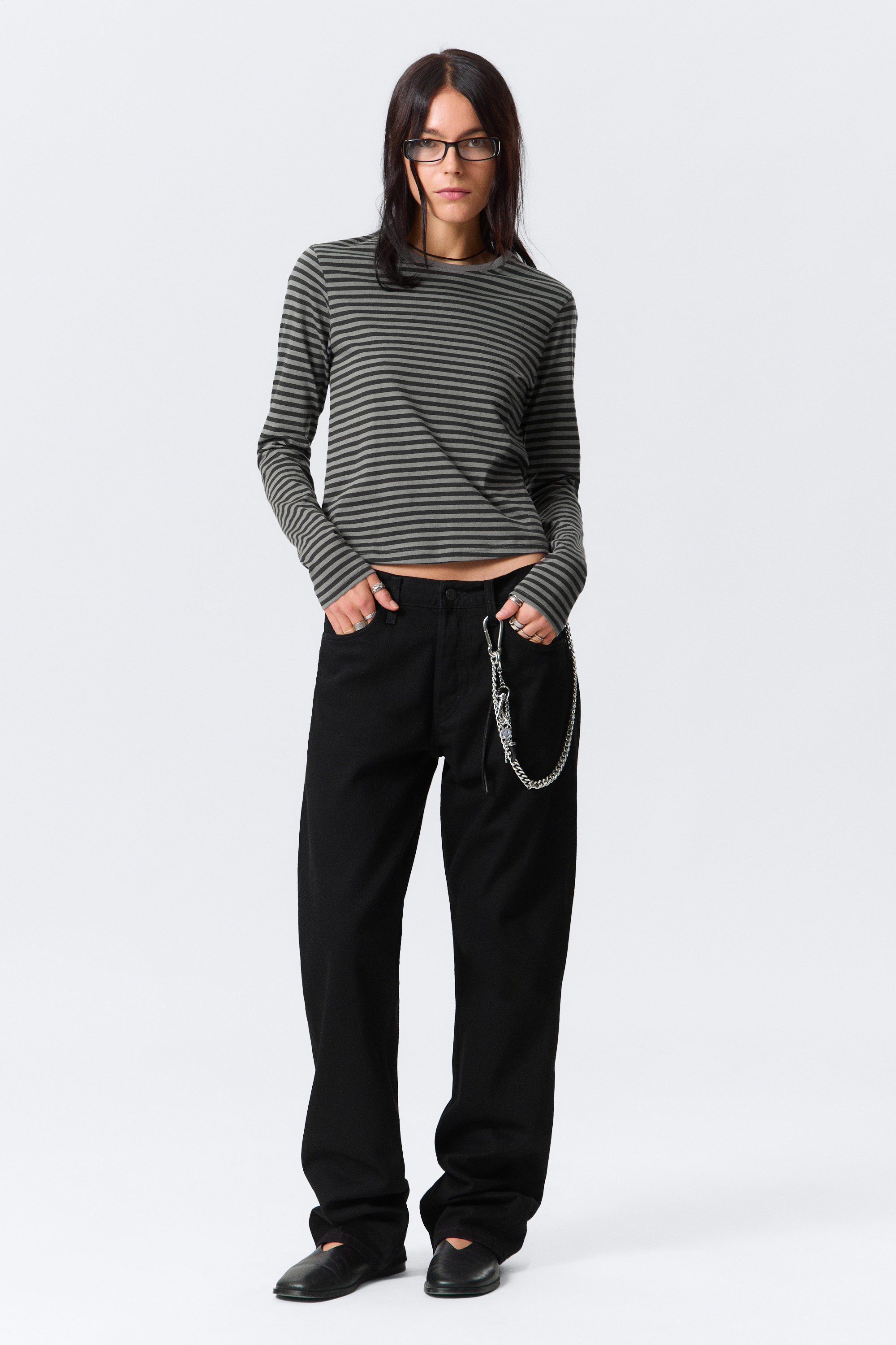 Black & Grey Stripes - Slim Long-Sleeved Cotton Top - 2