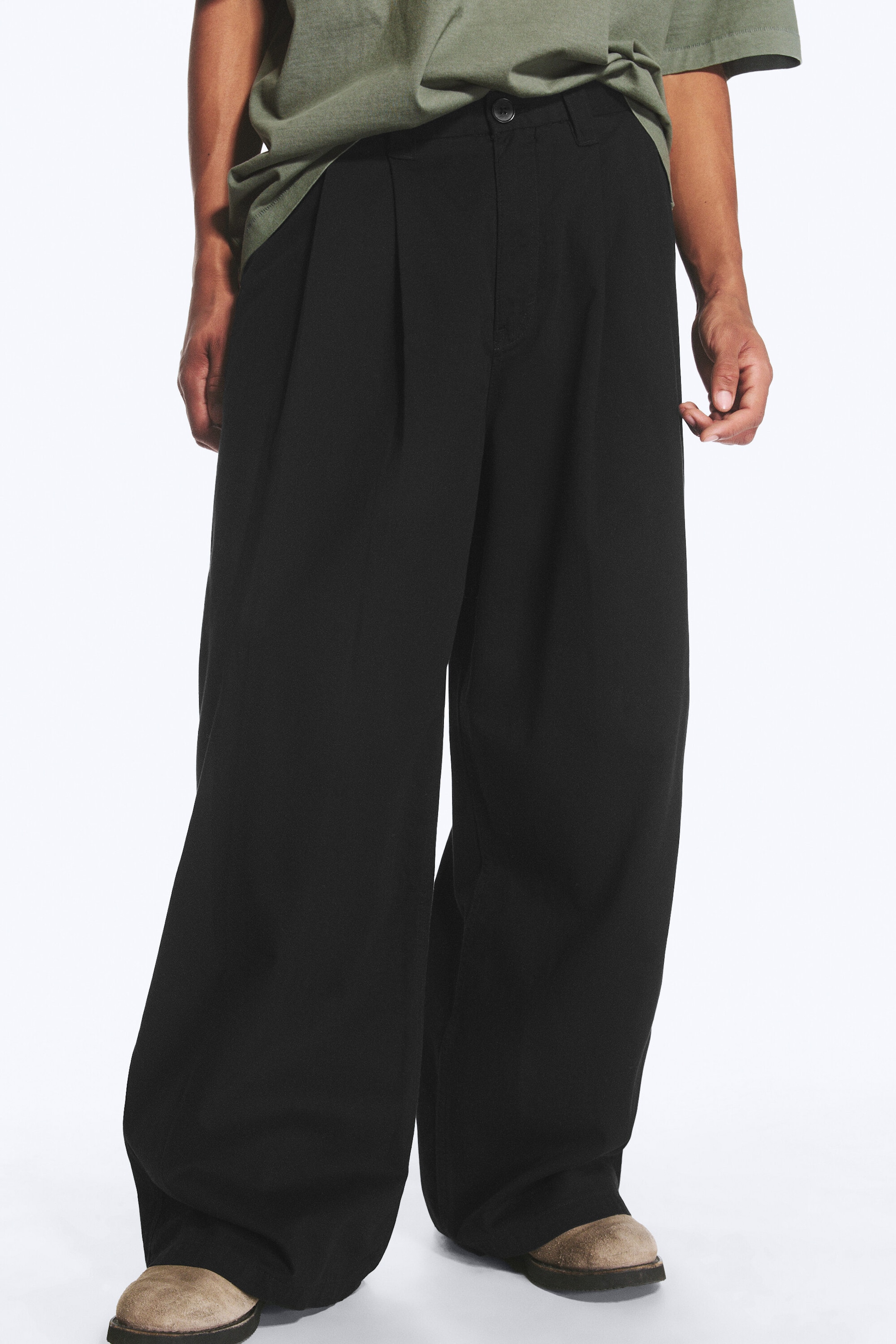 Black - Otis Baggy Pleated Twill Chinos - 2
