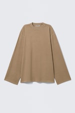 Washed Dark Beige - Oversized Long Sleeve T-shirt - 3