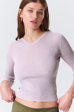 Lichtroze - Slim gebreide trui met V-hals - 1