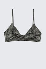 Dark Grey - Crinkle Print - Soft Micro V-neck Triangle Bra - 1