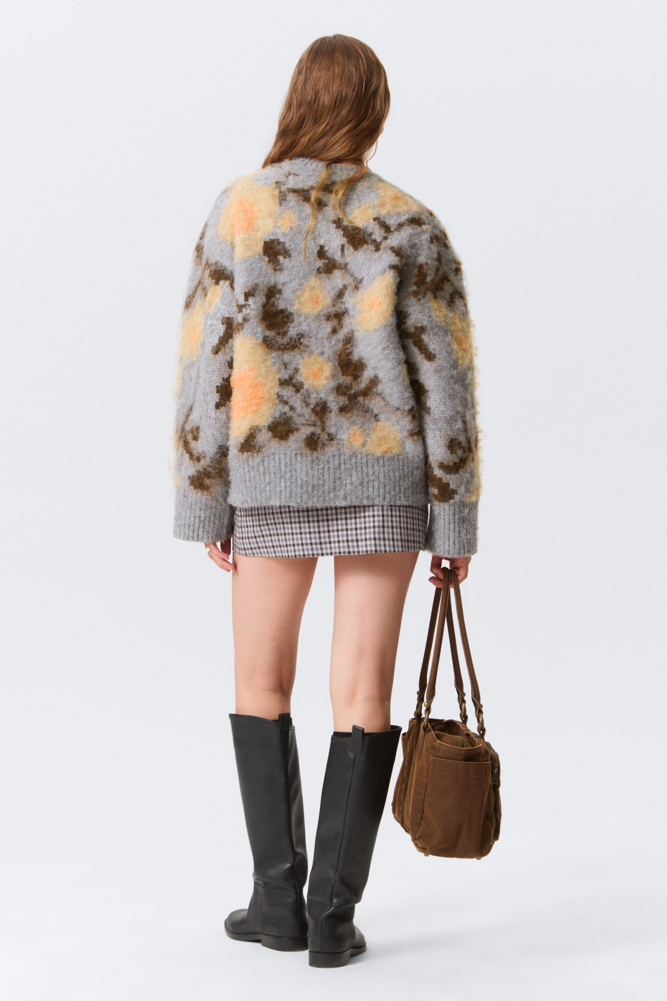 Grey Melange - Jacquard - Relaxed Brushed Jacquard Knit Sweater - 2