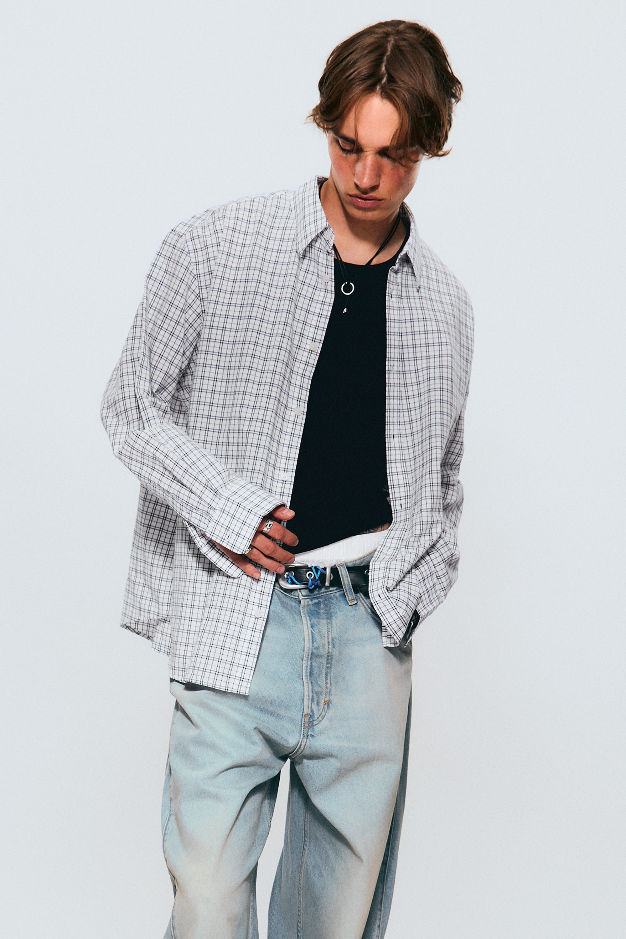 Rutig Vit - Oversized Rutig Skjorta - 2