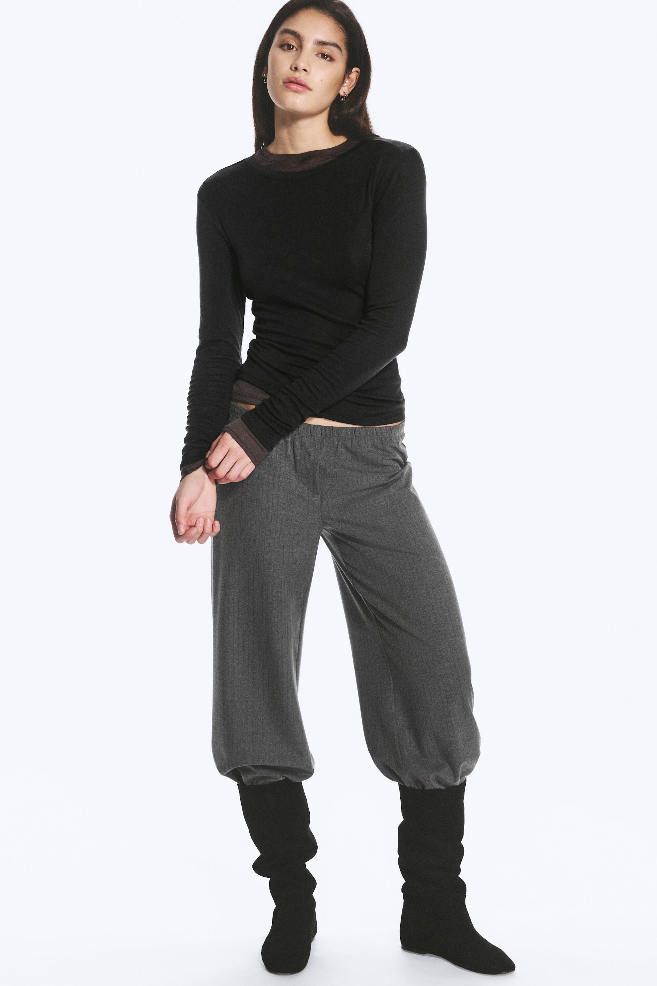 Black - Slim Wool-Blend Long-Sleeved Top - 2