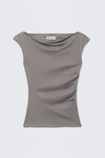 Grau - Baumwolltop mit breiten Schultern - 3