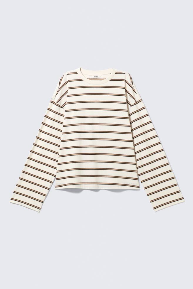 T-shirt in cotone a maniche lunghe - Dusty White - Righe marroni/A righe blu/marroni/Bianco/Blu scuro a righe/Azzurro/Marrone a righe/Rosa/Blu a righe/Rigato Giallo/Bordeaux/Rosa/Bianco/Marrone a righe/Righe blu/bianco/Marrone Scuro/Rosa Polvere A Righe/Lime polvere a righe/Bianco – Righe rosa/rosse/Righe bianche e marroni/Blu a righe - 1