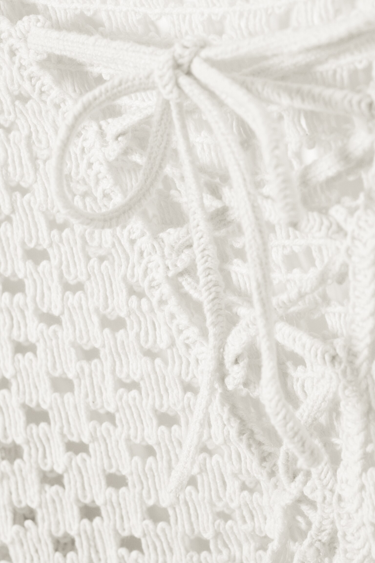 Crochet Knit Long-Sleeved Top - White - 5
