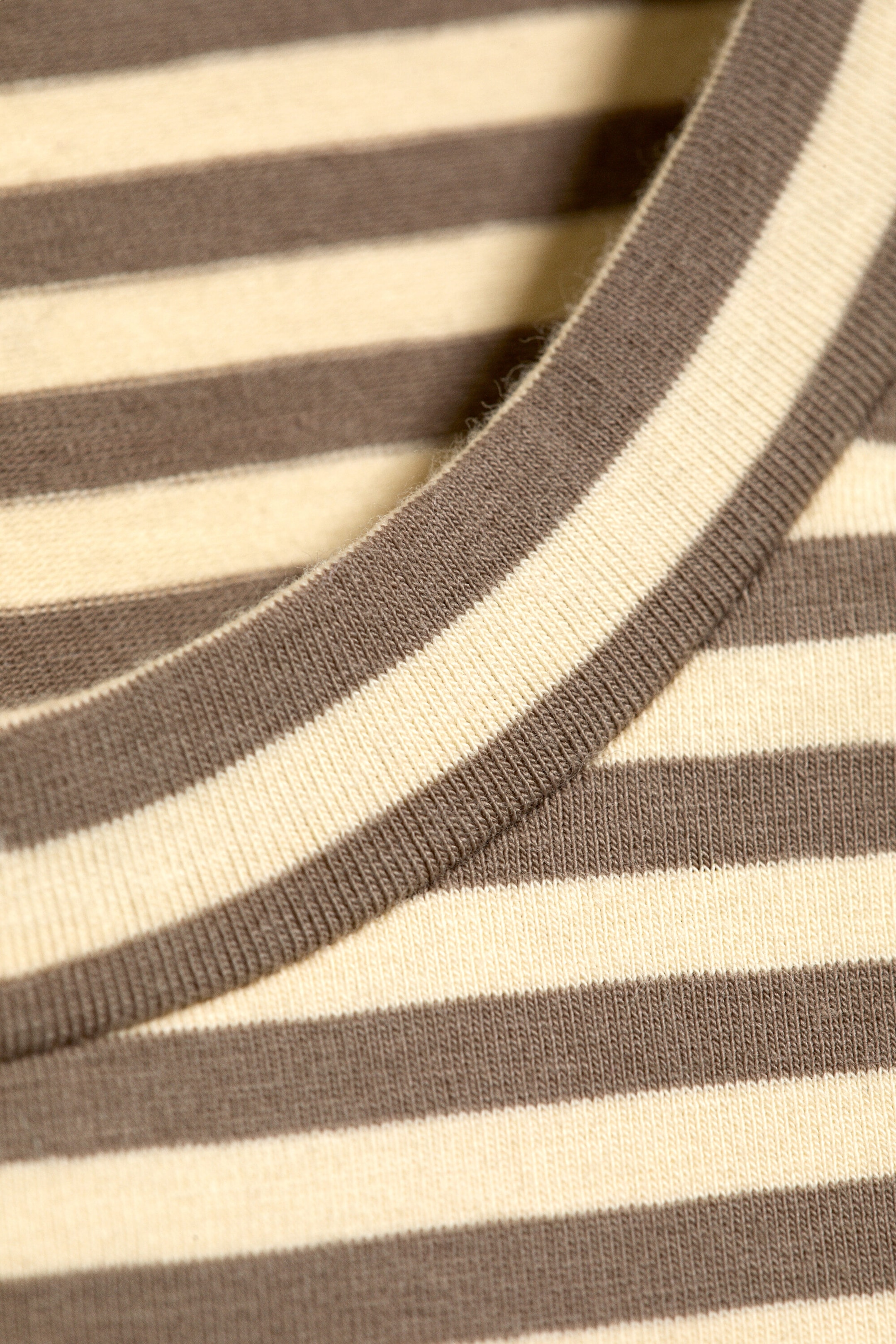 Striped Yellow/Mole - Round Neck Three-Quarter Sleeve Top - 4