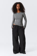 Svart & grå-randig - Långärmad topp i bomull - 1