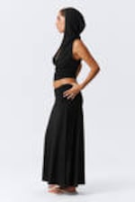 Black - Draped Drawstring Maxi Skirt - 2