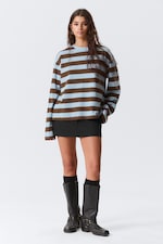 Blue/Brown Stripe - Long-Sleeved Cotton T-shirt - 2