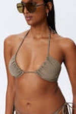 Staubiges Maulwurfsgrau - Gerafftes Neckholder-Bandeau-Bikinioberteil - 1
