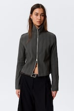 Gris foncé - Chemise zippée ajustée à manches longues - 0