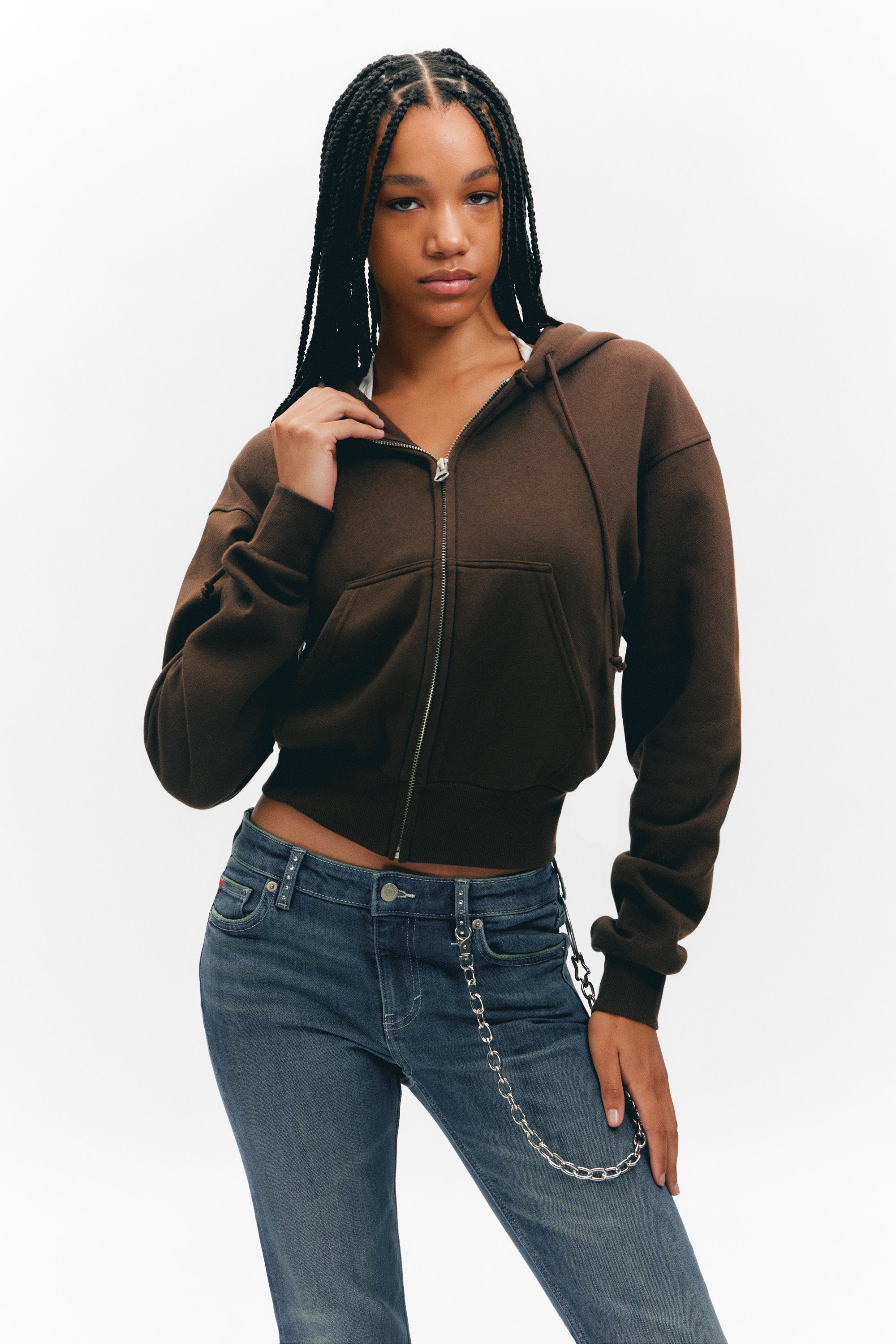 Dark Brown - Magic - Short Zip Hoodie - 1