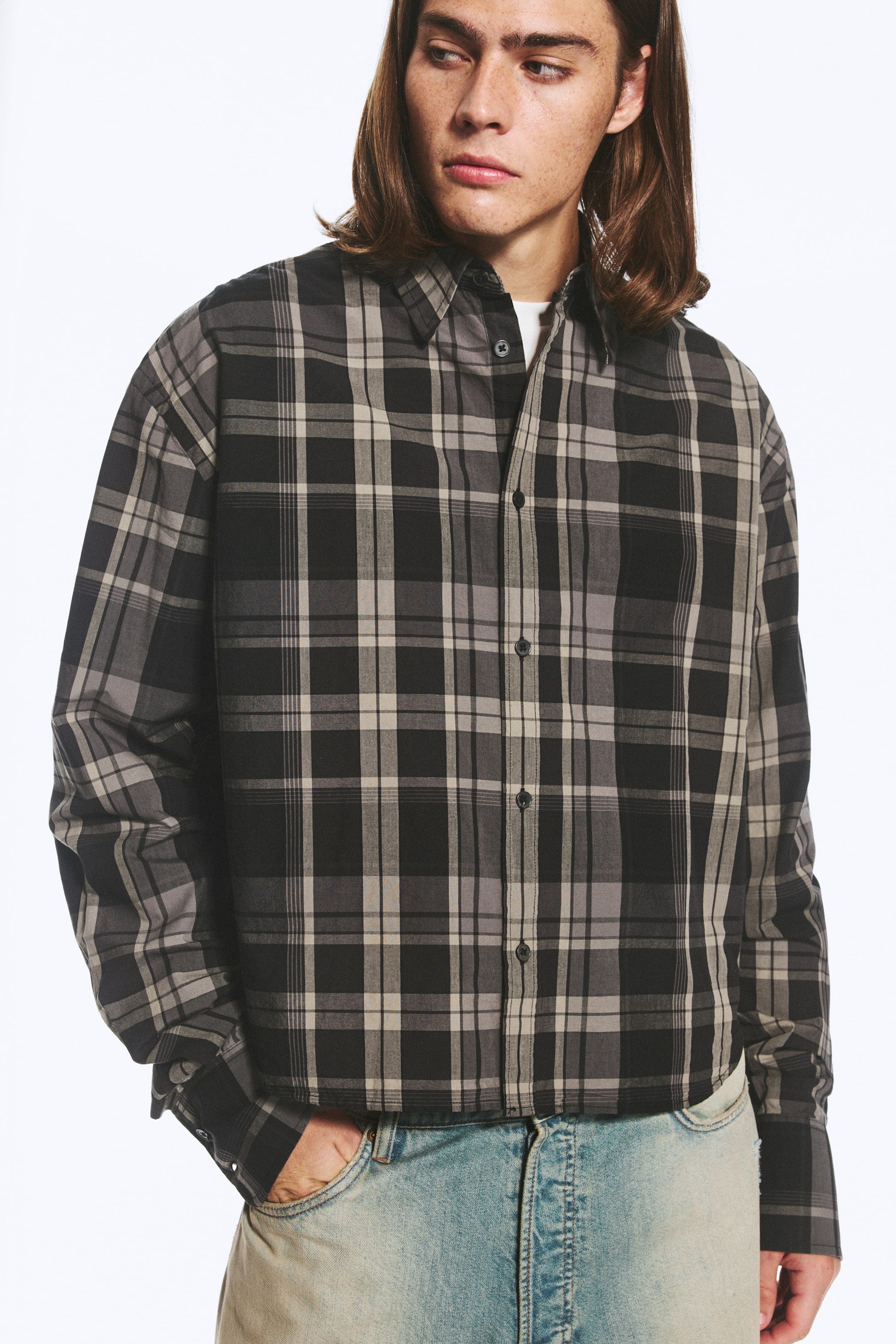Ver imagem maior: Camisa Boxy Abotoada - Castanho-escuro xadrez - HOMEM | H&M PT 1