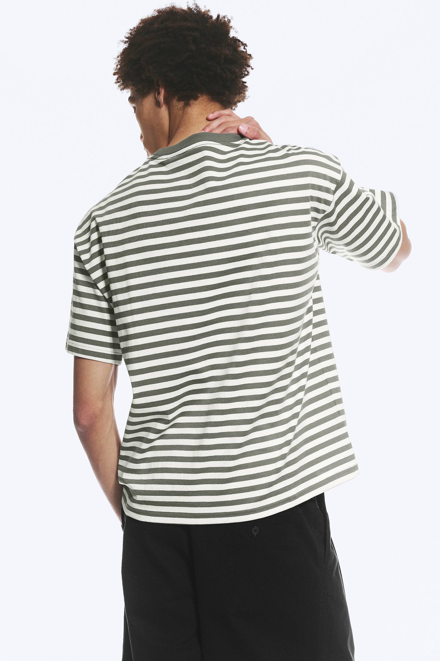 Loose Boxy T-shirt - White - Khaki Stripe/White/Black/White & Dark Brown Stripes/Washed Dark Green/White - Navy Stripe/Light Khaki Green/Washed Blue/Khaki Green - 5