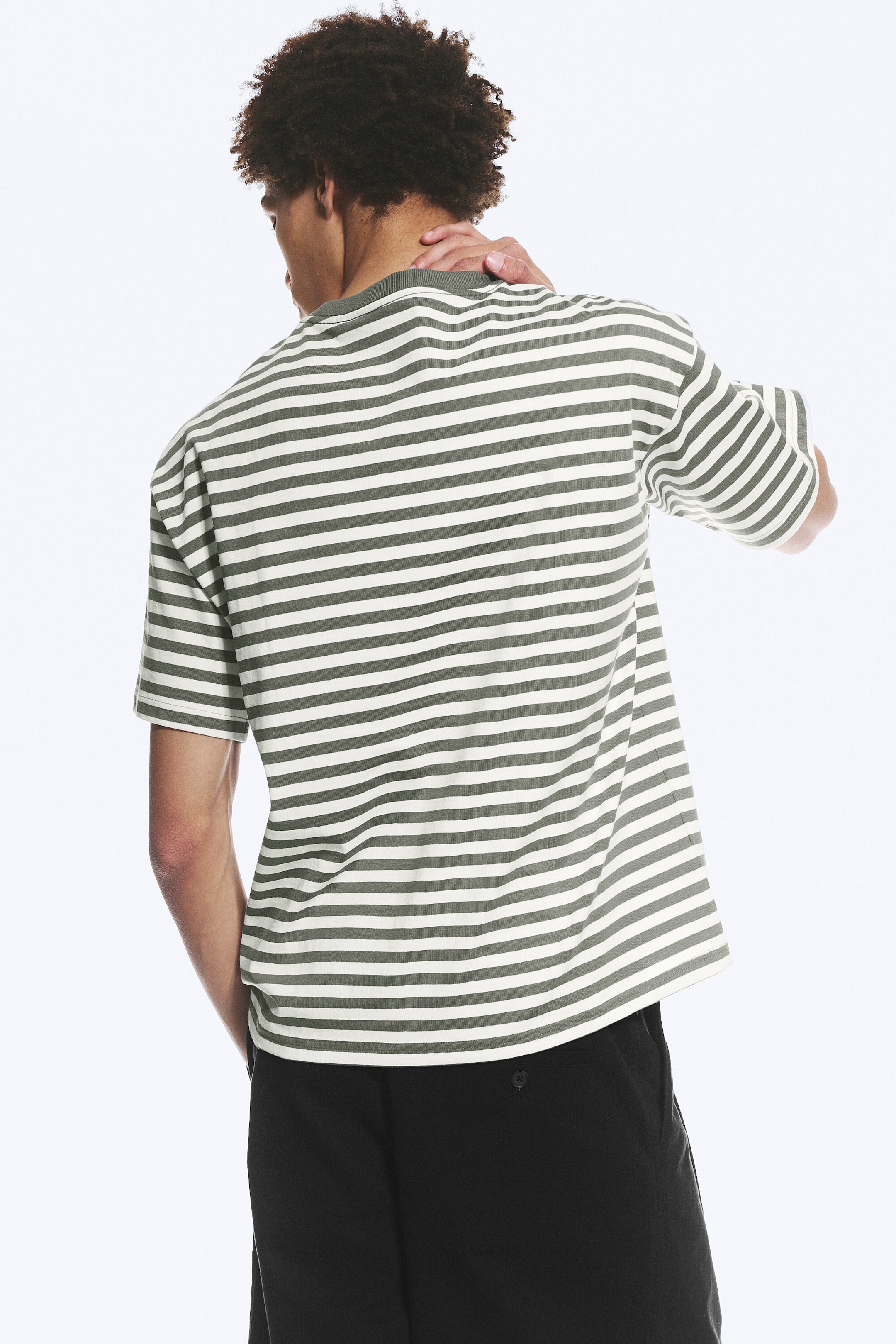 White - Khaki Stripe - Loose Boxy T-shirt - 2