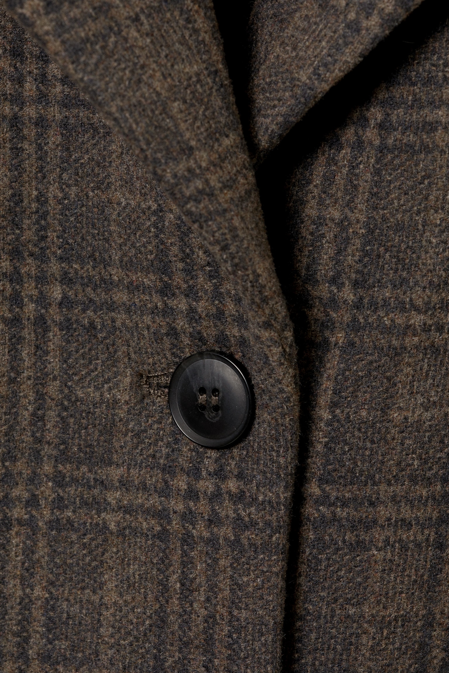PŁASZCZ OVERSIZE Z WEŁNĄ - Kraciasty Ciemnobrązowy/Hairy Dark Beige/Black Jodełka - 3