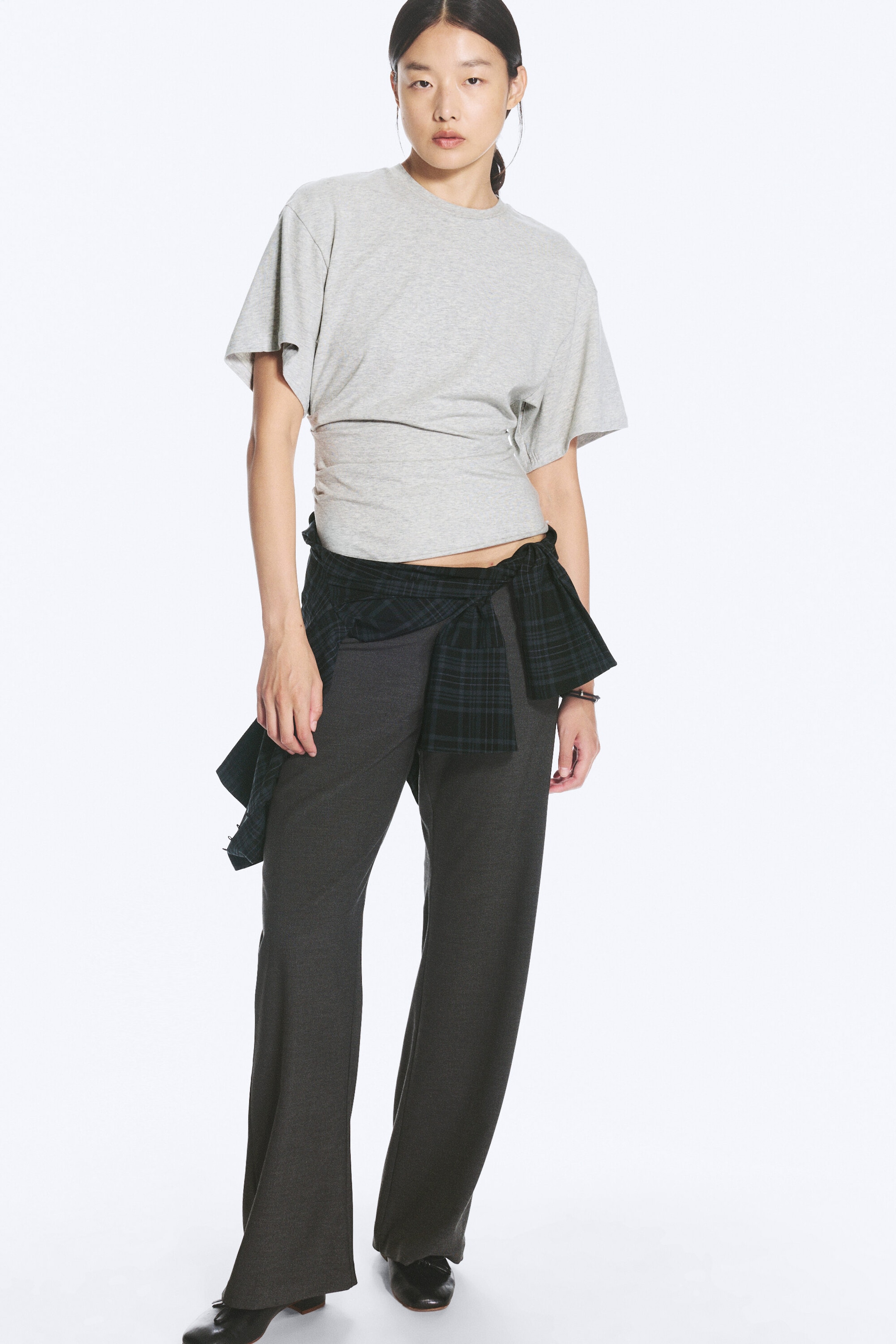 Grey Melange - DRAPED FITTED T-SHIRT - 1