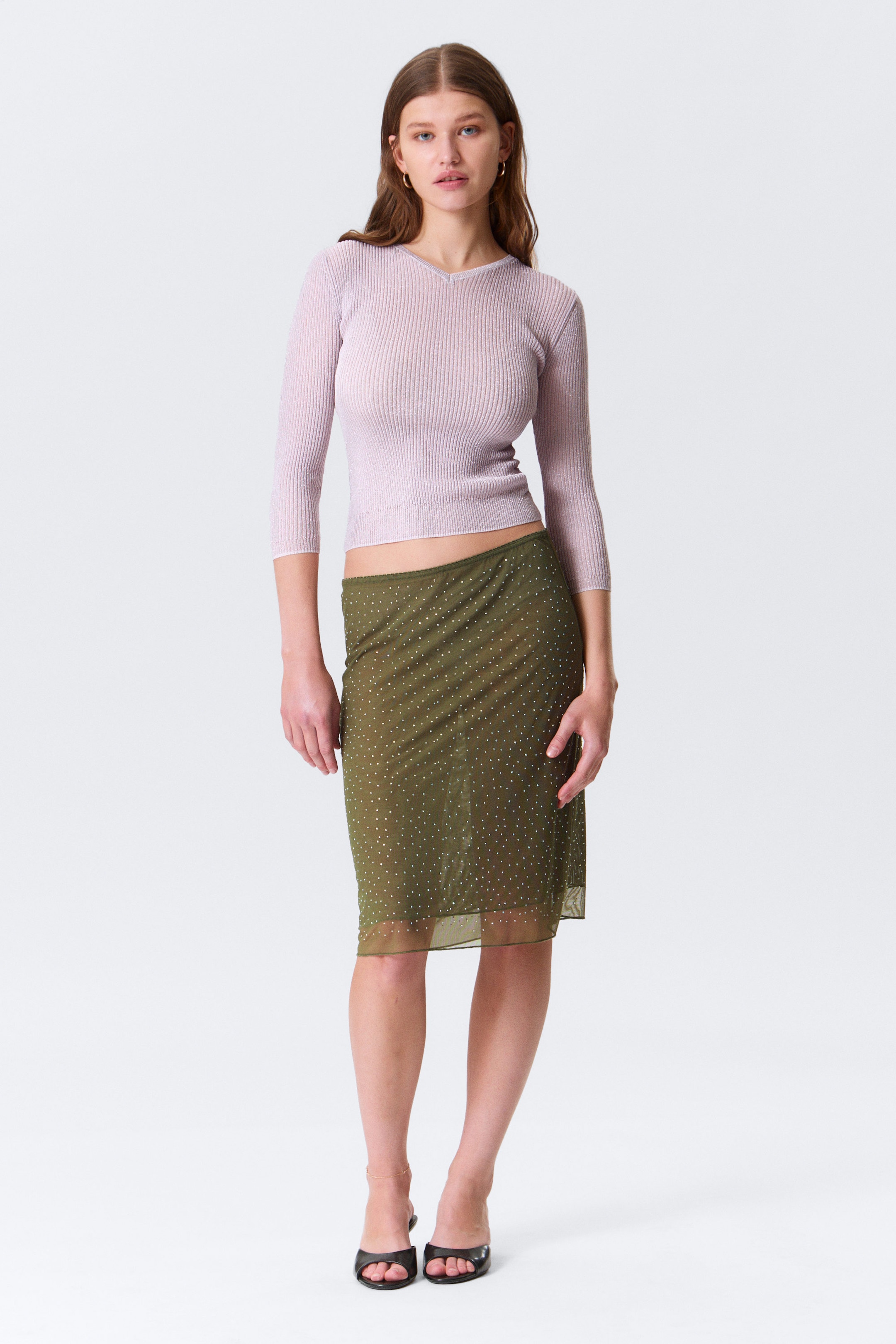 Lichtroze - Slim gebreide trui met V-hals - 2