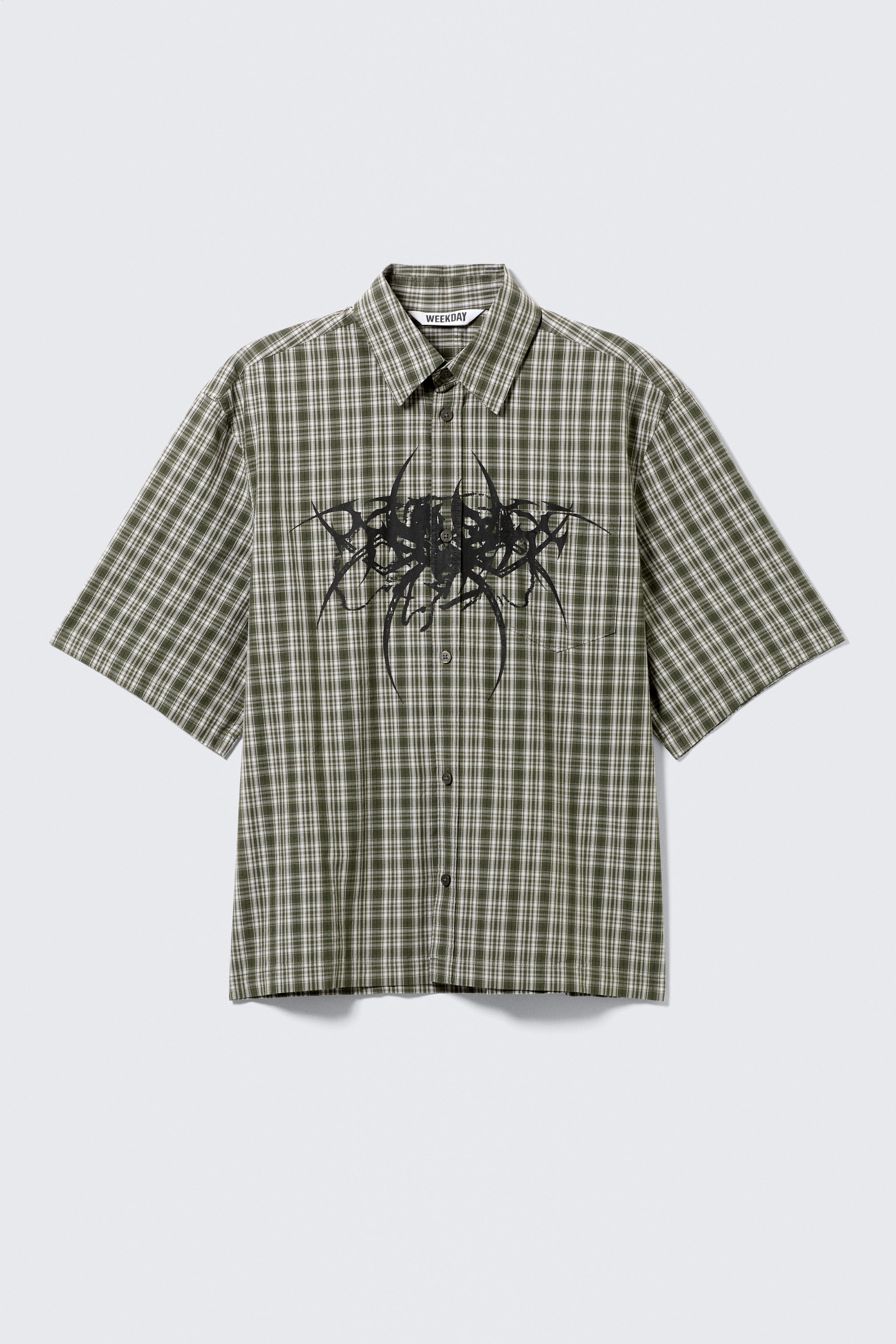 boxy short-sleeved graphic shirt - Checked Green - Spyder | Weekday EU
