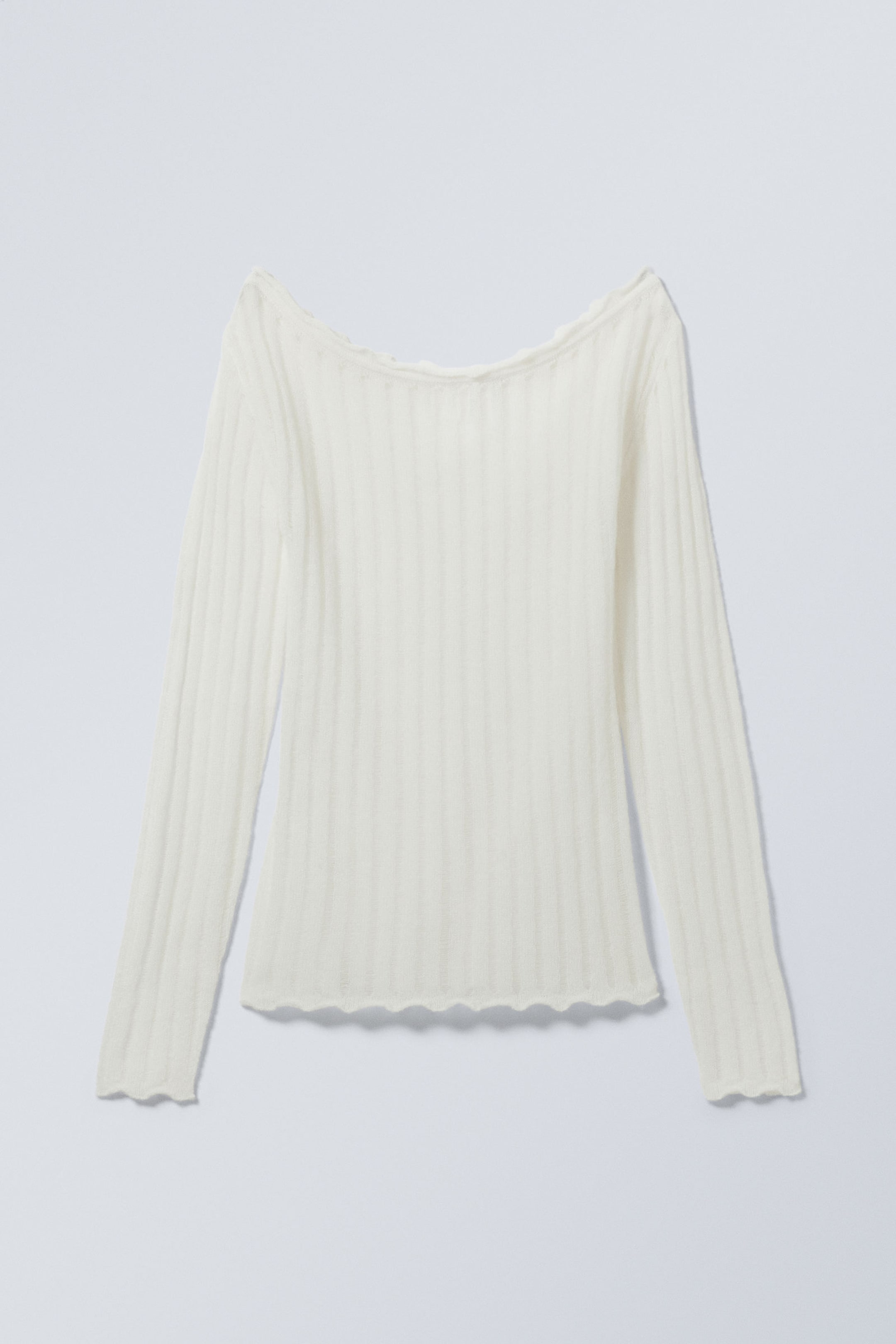 White - Knitted Off Shoulder Sweater - 1