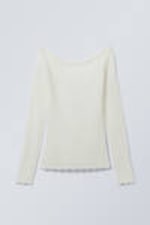White - Knitted Off Shoulder Sweater - 0