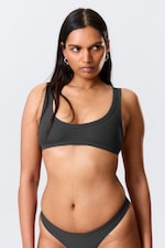 Dark Grey - Ribbed Scoop Neck Bikini Top - 1